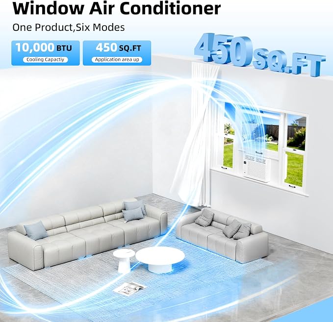 Antarctic Star 10,000 BTU Window Air Conditioner, Window AC Unit, Cools Rooms up to 450 Sq.Ft., 6 in 1 Modes Air Conditioner Window Unit with Remote Control, Easy to Install, Energy Saving, White