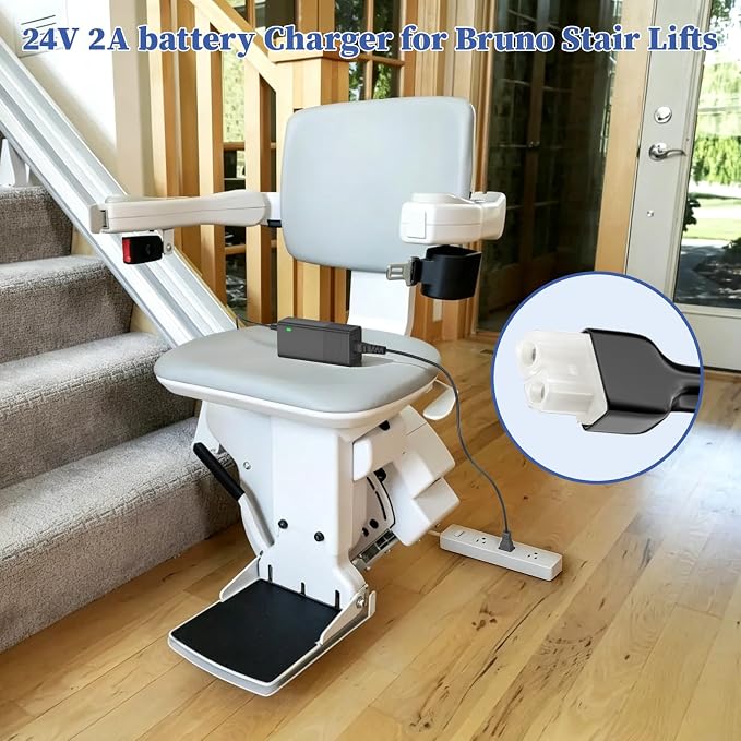 24V Stairlift Charger for Bruno Stair Lifts 2402 2402N 24018 Power Cord | Replacement for Bruno Stair SRE-1540 SRE-1550 SRE-2000 SRE-2010 Elite CRE-2110 Curved CRE-2100 SRE-2750 Power Supply