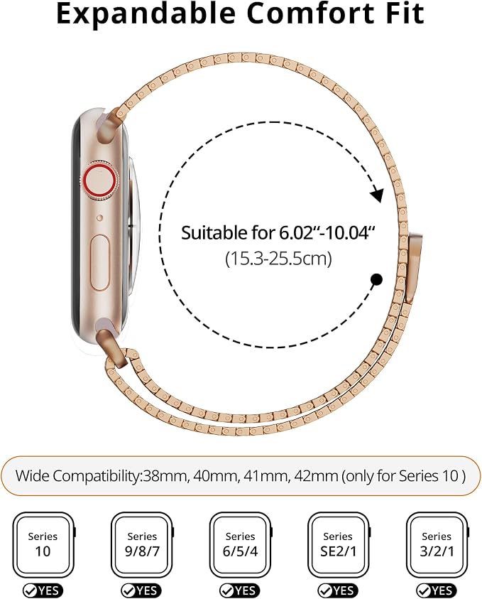 LULULOOK Band Compatible with Apple Watch 49/46/45/44/42/41/40/38mm, Stainless Steel Milanese Mesh Loop Magnetic Clasp iWatch Band for Apple Watch Ultra 3/2 Ultra Series 10 9 8 7 6 5 4 3 2 1 SE2 SE