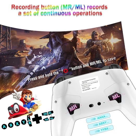 Bluetooth Controller for Switch/Mac/PC/Steam/Mobile Phone/iOS/Android//TV/iPad/Table/Apple Arcade MFi Games, switch pro controller wireless with Adjustable Dual Motion,Turbo,Macros,6-Axis,Wake Up for Black Myth: Wukong (Black) (Purple) (White Black wit...