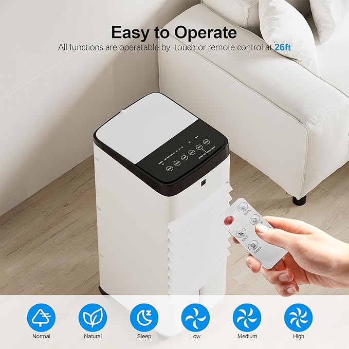 Uthfy Portable Air Conditioners, 3 In 1 Swamp Cooler with 6 Ice Packs, Evaporative Air Cooler with 120°Oscillation, 12H Timer, 3 Speeds, 4 Modes, Remote, Cooling Fan for Bedroom, Living Room, Office