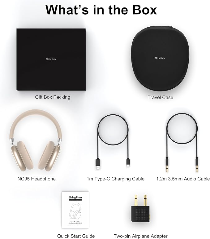 Srhythm NiceComfort 95 Adaptive Noise Cancelling Headphones Wireless | Bluetooth with Spatial Audio,Transparency,ENC,HD Sound,Low Latency for Gaming,Slim Headphones Lightweight