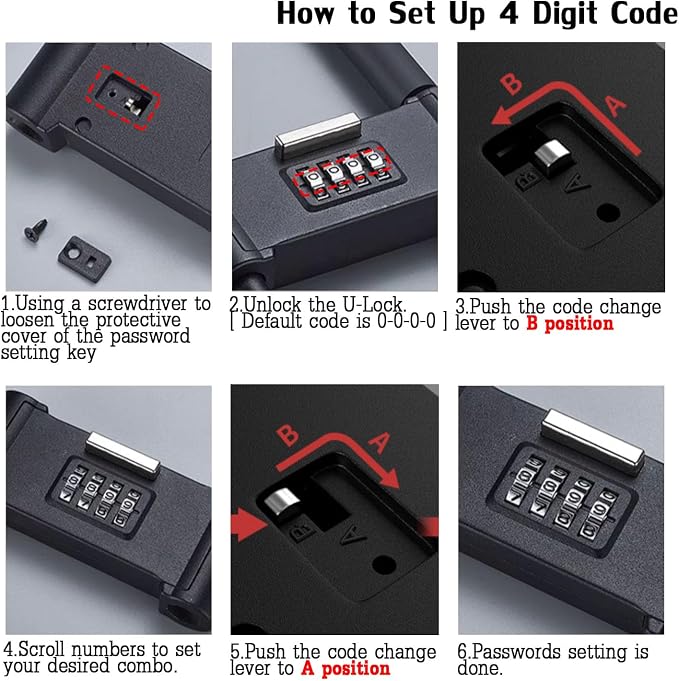 4 Digit Combination Padlock,Heavy Duty Anti Theft U-Shape Security Code Lock with Adjustable Shackle,for Bicycles, E-Bike,Mountain Bike,Glass Door,Gates,Shed, Fence [ Adjustable Range 175-330mm]
