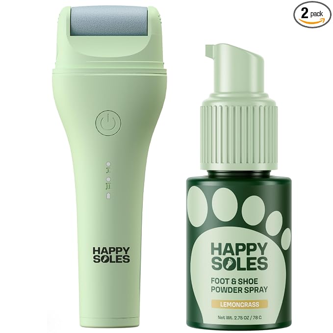 Electric Callus Remover & Foot Deodorizer Spray Bundle - Pedicure Tool + Talc-Free Non-Aerosol Odor Control (Lemongrass)