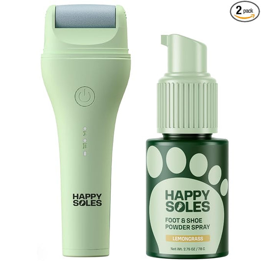 Electric Callus Remover & Foot Deodorizer Spray Bundle - Pedicure Tool + Talc-Free Non-Aerosol Odor Control (Lemongrass)