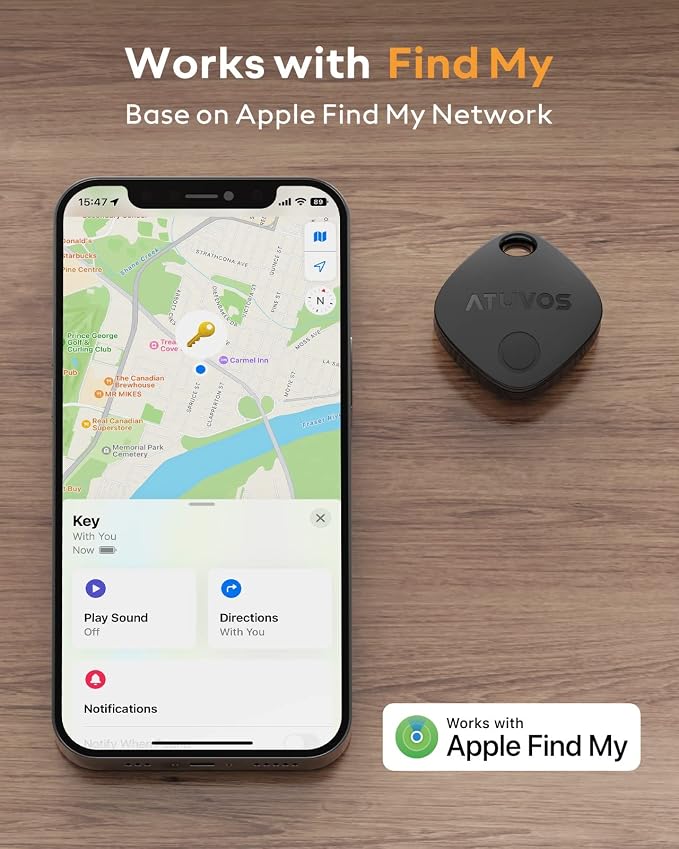 ATUVOS Air Tracker Tags-2 Pack, Bluetooth Luggage Tracker Works with Apple Find My APP (iOS Only, Not for Android), Keys Finder and Item Locator for Luggage, Backpack, Suitcases, Replaceable Battery