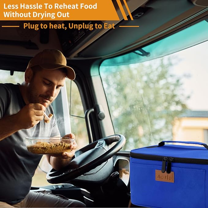 Aotto Heated Lunch Box Food Warmer - 12V/24V 2-in-1 Car Food Warmer with Vehicle Plug - Mini Portable Electric Lunch Box Heater for Men and Women - Reheat & Keep Meals Warm On the Go - Blue
