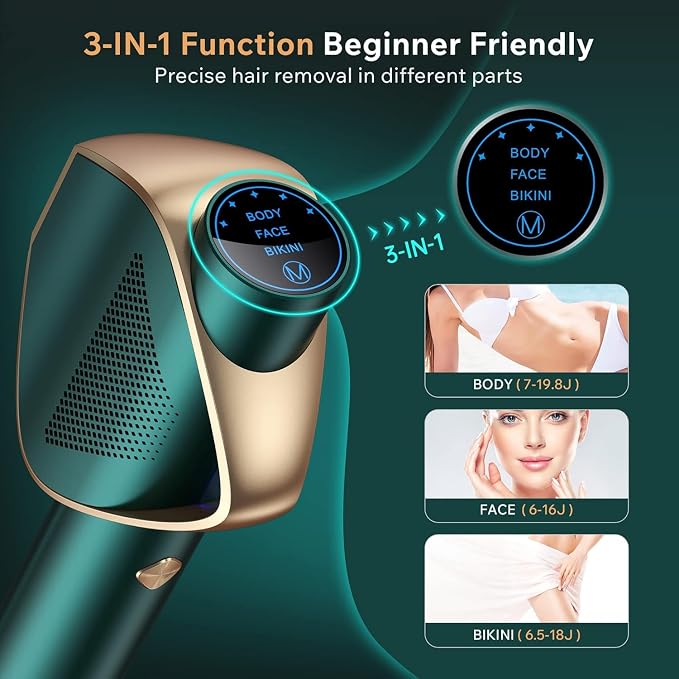 IPL Laser Hair Removal for Women and Men, Long-Lasting Results,999,999 Flashes Painless Hair Removal, 3-In-1 Permanent Hair Removal Device for Face Body Bikini Line Beauty Care