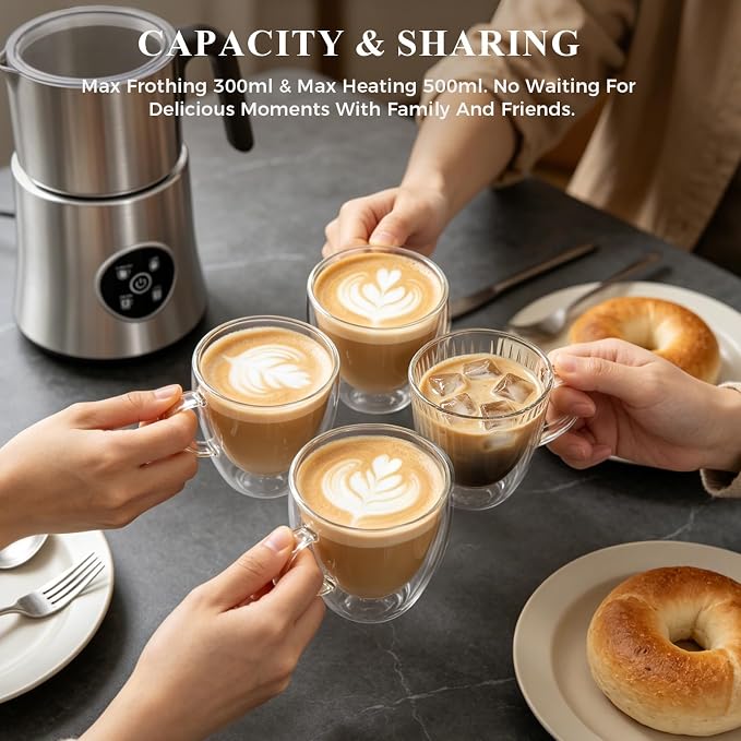 Milk Frother and Steamer, Electric Frother for Latte, Cappuccino | 30oz Detachable Stainless Steel Jug, 4-in-1 Automatic Hot and Cold Foam Maker