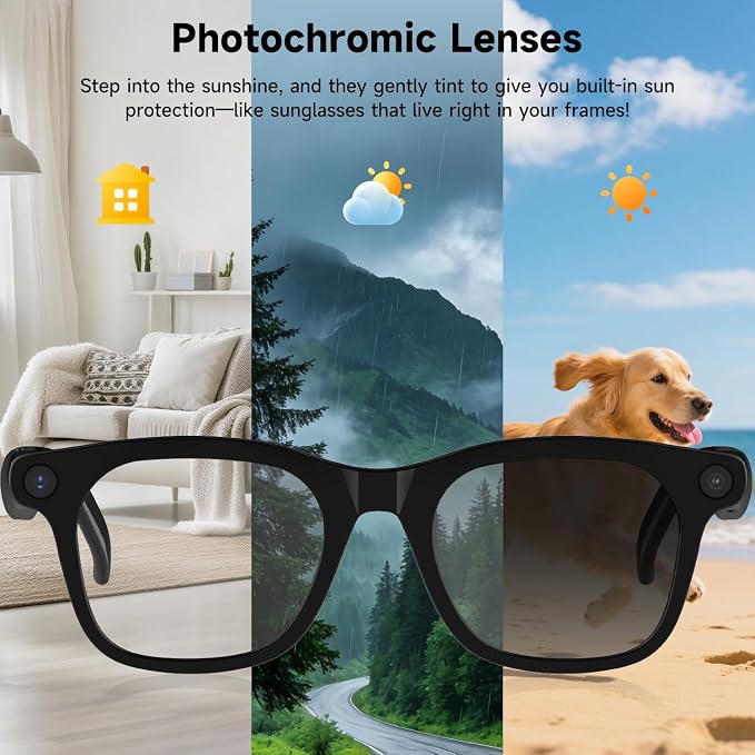 AI Smart Glasses with Camera,AI Voice Assistant,8MP/1080P HD Video & Audio Recording Camera, Real-Time Voice Translation, Bluetooth Connectivity, Photochromic Sunglass Lenses for Men & Women