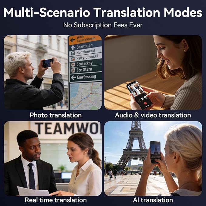 AI Translation Smart Glasses – 100+ Languages Real-Time Interpreter, Bluetooth 5.4 for Music & Calls, UV and Blue Light Blocking, Lightweight and Waterproof for Travel and Business Meetings