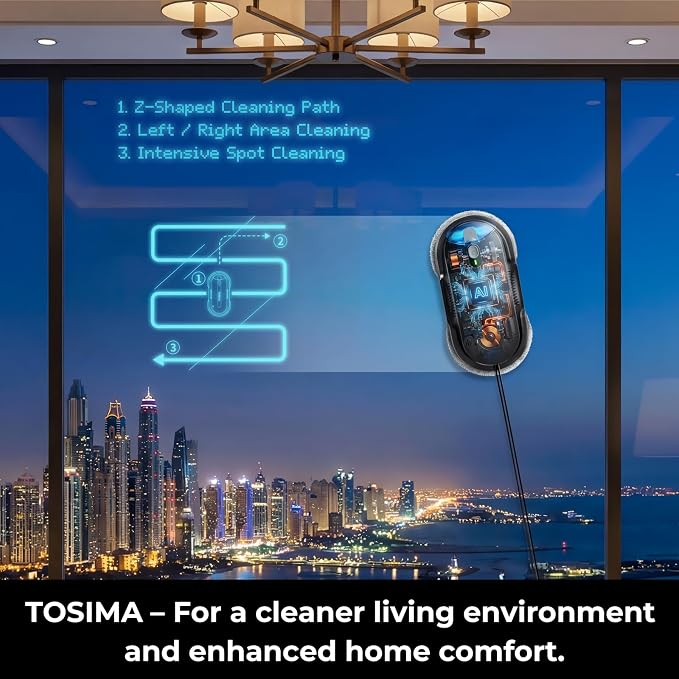 Tosima X1 Window Cleaning Robot, 6400Pa Intelligent Variable Suction, Dual Auto-Spray Smart Window Cleaner with Smart Navigation, Remote Control and Triple Safety, Anti-Drop, for All Smooth Surfaces