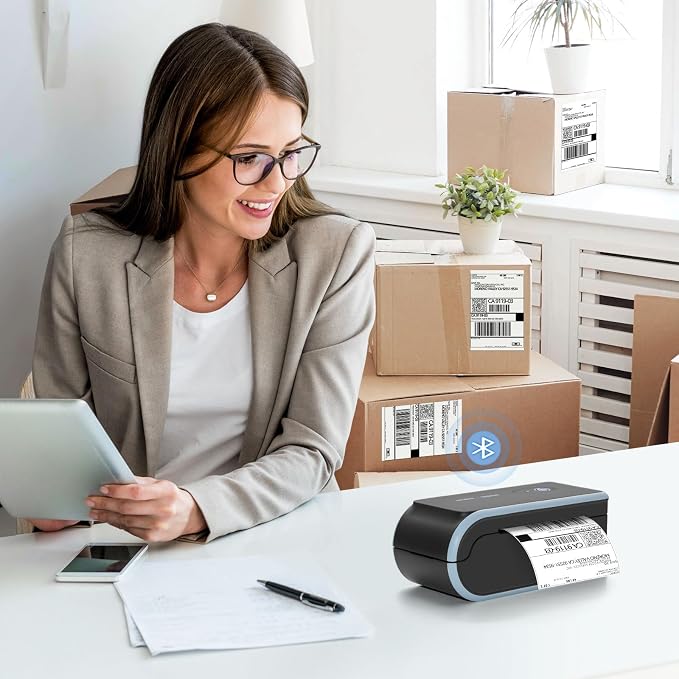 JADENS Bluetooth Thermal Label Printer, Wireless with Built-in Paper Bin | Compatible with iOS, Android, Windows, Mac, Chromebook, Widely Used for Etsy, Shopify, USPS