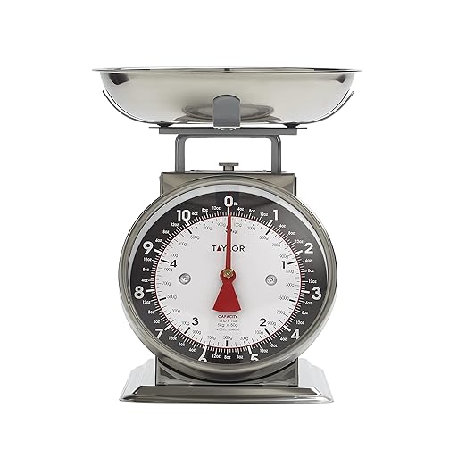 Taylor Mechanical Kitchen Food Scale with Bowl, Weighs Up to 11lbs, Measures in Grams and Ounces, Analog Cooking Scale for Baking, Black and Silver