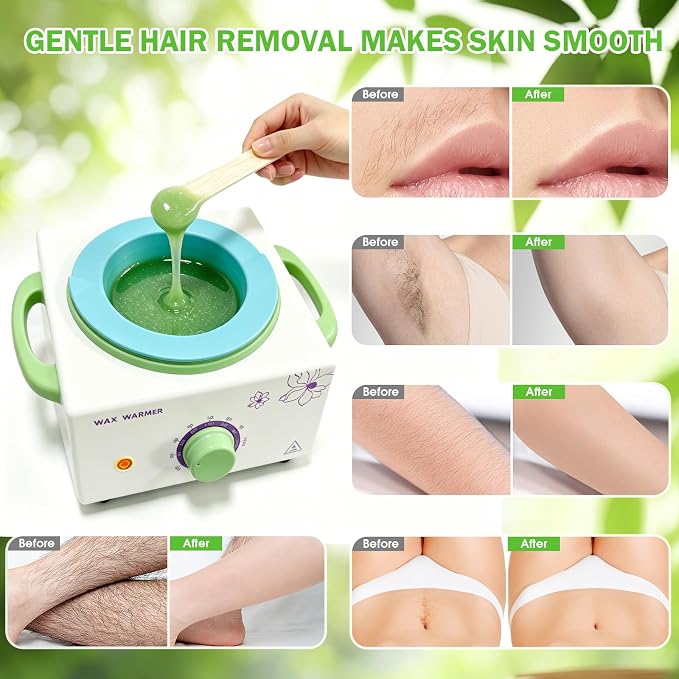 Wax Warmer for Hair Removal, Professional Waxing Heater Pot with Adjustable Temperature for Women Men, with 20 Wooden Wax Sticks(White-Single Pot)