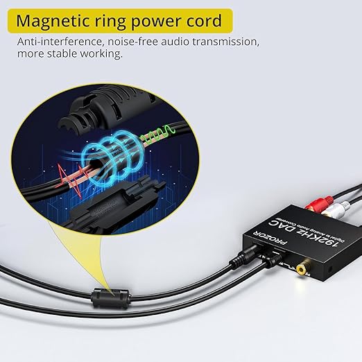 PROZOR 192KHz Digital to Analog Audio Converter Optical to RCA Adapter Upgrade Volume Adjustable DAC with Optical Cable, SPDIF TOSLINK to Stereo L/R & 3.5mm Jack Converters