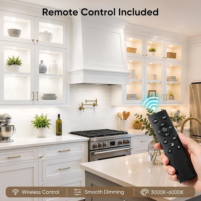 VST Smart Puck Lights, 6 Pack, 3000K-6000K Dimmable Under Cabinet Lighting, Compatible with Alexa & Google Home, App & Remote Control, 12V 2W, Recessed/Surface Mount, White for Kitchen Display Case