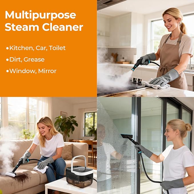 BEAMNOVA Handheld Steam Cleaner, Car Steamer for Auto Detailing, High-Pressure Multi-Purpose Steam Cleaning Machine, 42 oz, for Car Interior, Kitchen, Bathroom, Grout & Tile, Floors, White