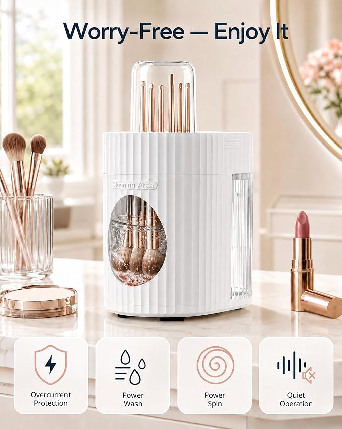 3 IN 1 Electric Makeup Brush Cleaner & Dryer, Automatic USB Deep Cleaning Machine, Portable Quick Clean & Dry [No Need to Remove Makeup Brushes], Fits Most Brush Sizes