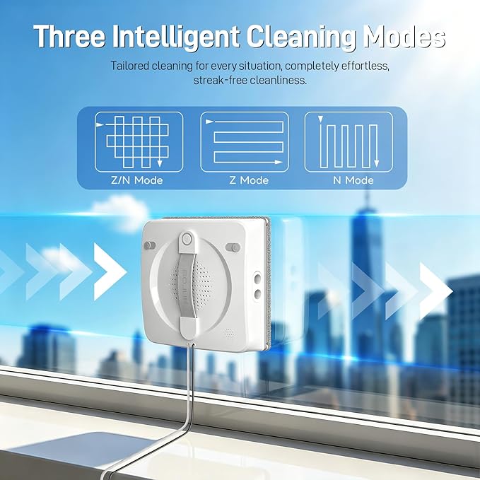 Window Cleaning Robot, 5000Pa Sauction with 4 Water Spray, 10-Stage Protection System, Intelligent Path Planning, 3 Cleaning Modes, Edge Detection for High Glass, Tiles, Mirror