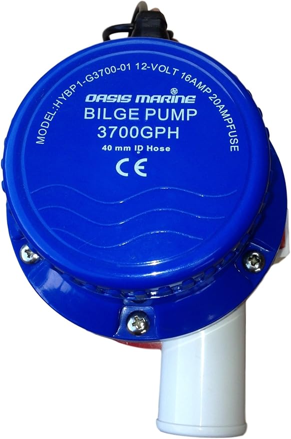 OASIS MARINE 3700 GPH 12V Submersible Marine Bilge Pump for Boats – Saltwater & Freshwater, 1.5" Hose Outlet, Separate Float Switch Included, Heavy Duty, Stainless Steel Shaft, Corrosion Resistant