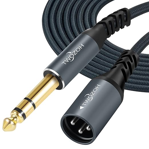 Twozoh XLR Male to 1/4 TRS Stereo Audio Cable 30FT 2 Pack, Braided Jack 6.35mm to XLR Male 3Pin Guitar Cable (Professional/HiFi)