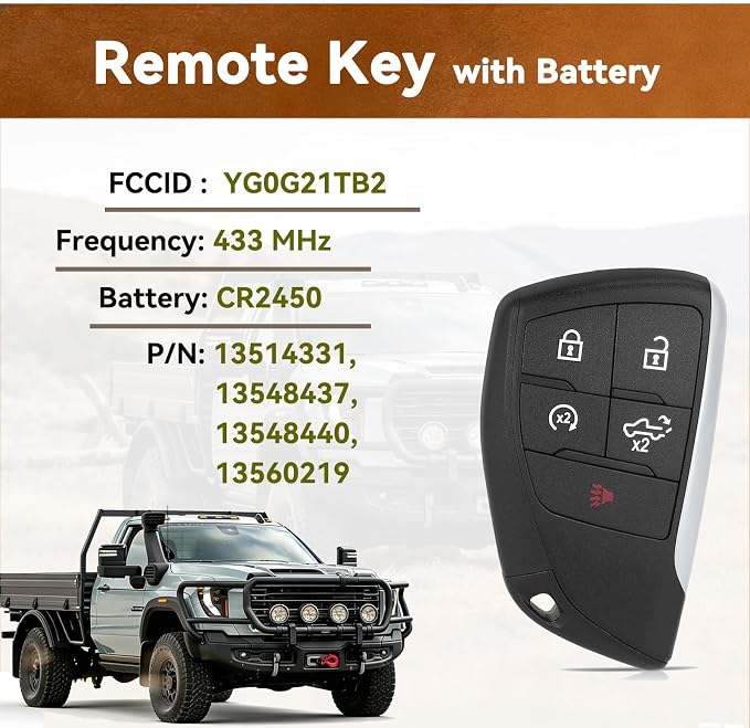 Smart Car Key Fob Replacement for GMC Sierra 1500 2500 3500 Chevy Silverado Truck 2022 2023 2024 2025 Keyless Entry Remote Control 433Mhz YG0G21TB2 13548440 13548437 2PCS ﻿