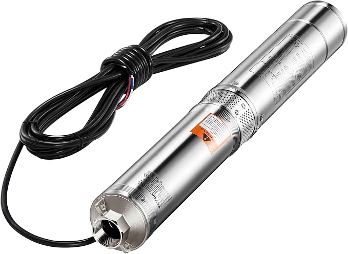 VEVOR Deep Well Submersible Pump, 1 HP Output Power, 115V, 31.7 GPM Flow 207 ft Head, with 32.81 ft Cord External Control Box, Stainless Steel Water Pump, for Industrial Irrigation and Home Use, IP68
