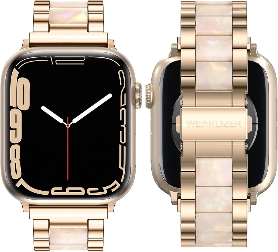 Wearlizer Compatible with Apple Watch Band 42/44/45/46/49mm Fashion Wristbands Womens, Stainless Steel+Resin Metal Replacement for iWatch Series 11 10 9 8 7 6 5 4 3 SE/Ultra 3 2 1 RoseGold/Colorful