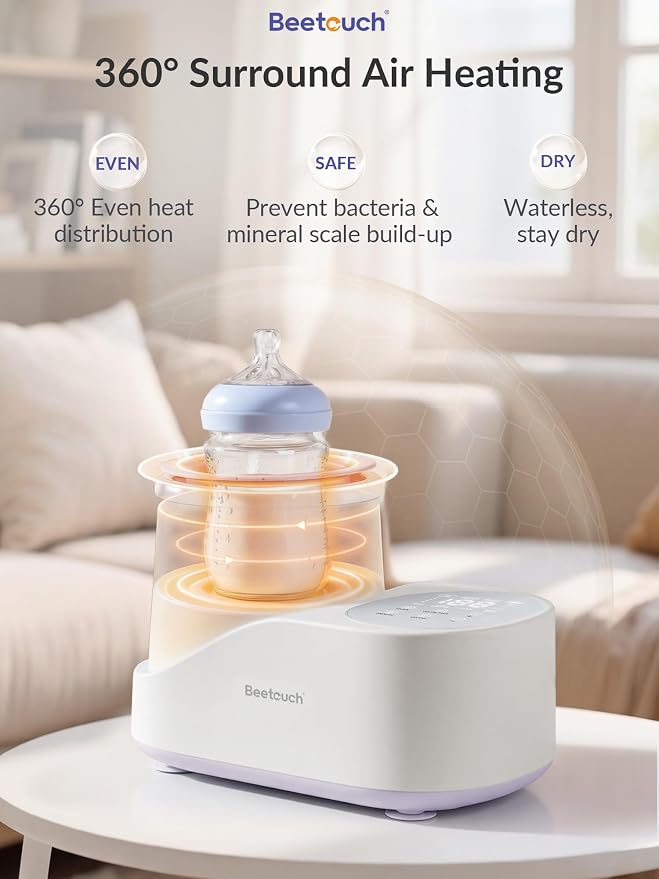 360° Airflow Heating Waterless Baby Bottle Warmer with Gentle Rock Motion for Breastmilk and Formula - Precise Temperature Control & Even Heat Distribution