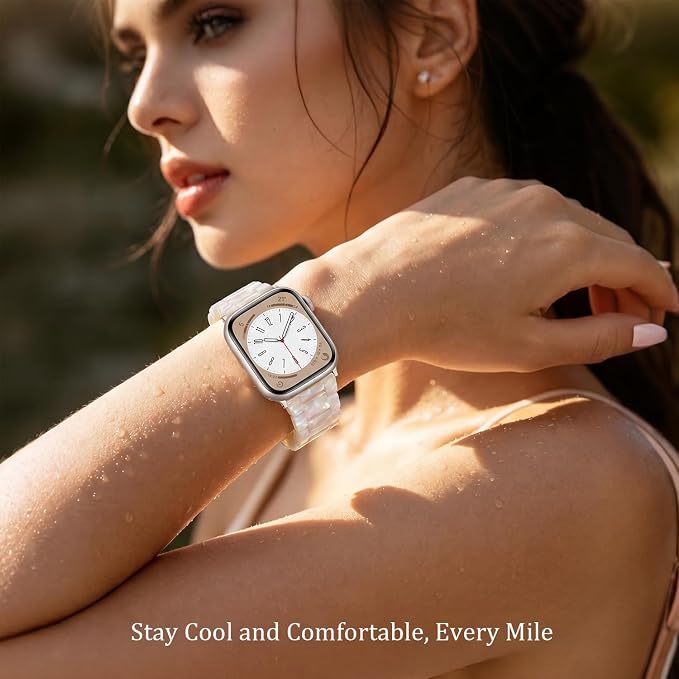 V-MORO Resin Bands Compatible with Apple Watch Series 11/10 Band 46/45/44/42mm Starlight Buckle Fashion Lightweight iPhone Watch Strap Wristband for iwatch Series 9/8/7/SE/6/5/4/3/2/1(Aurora Whtie)