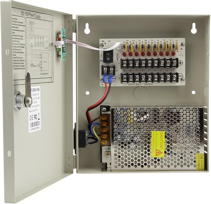 9 Channel Port 12V DC 10 Amp Amper with PTC Fuse Distributed Power Supply Box for CCTV DVR Security System and Camera or IP Cameras