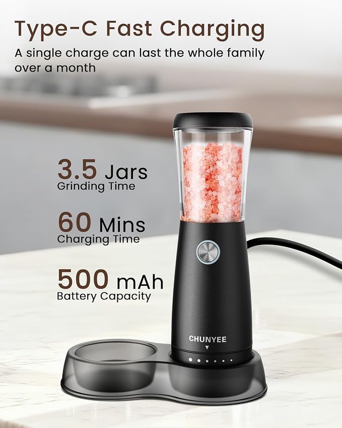 Electric Salt and Pepper Grinder Set - Automatic Stainless Steel Rechargeable Salt and Pepper Grinder Set with Storage Base, Large Capacity, LED Light & Adjustable Coarseness, Ideal Kitchen Gadget