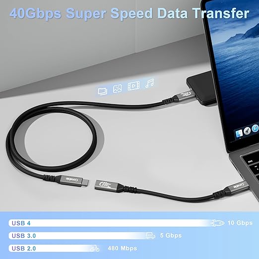 USB 4 Extension Cable 3FT, Coaxial Cable, USB C Male to Female Cable, 40Gbps, 8K/5K@60Hz, 240W, Compatible for MacBook, SSD, iPhone 17/16/15 Series, Thunderbolt 5/4/3, S24, XPS, Surface Pro, Coaxial