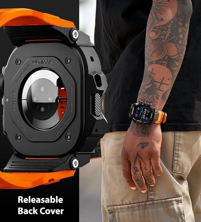 ULTIMAL Rugged Case with Band for Apple Watch 49mm,Compatible with Apple Watch Ultra 3/2/1, Military Grade Shockproof Bumper Cover for iWatch Tactical Band Men (49mm,Orange)