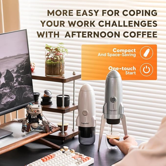 RECAFIMIL Portable Electric Espresso Machine, 3-in-1 Self-Heating Coffee Maker for Travel & Camping, 19 Bar Pressure, Compatible with Ground Coffee & NE-SPRESSO/Do-lce Guto Pods, Space Grey