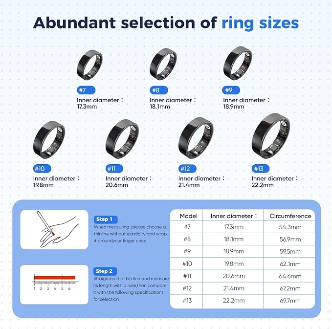 BIEMHA Smart Ring Health Tracker - IP68 Water Resistance, Sleep & Exercise Monitoring, iOS & Android Compatible, Long Lasting Battery Life, No Subscription Required, Unisex for Women & Men (Black, 9)