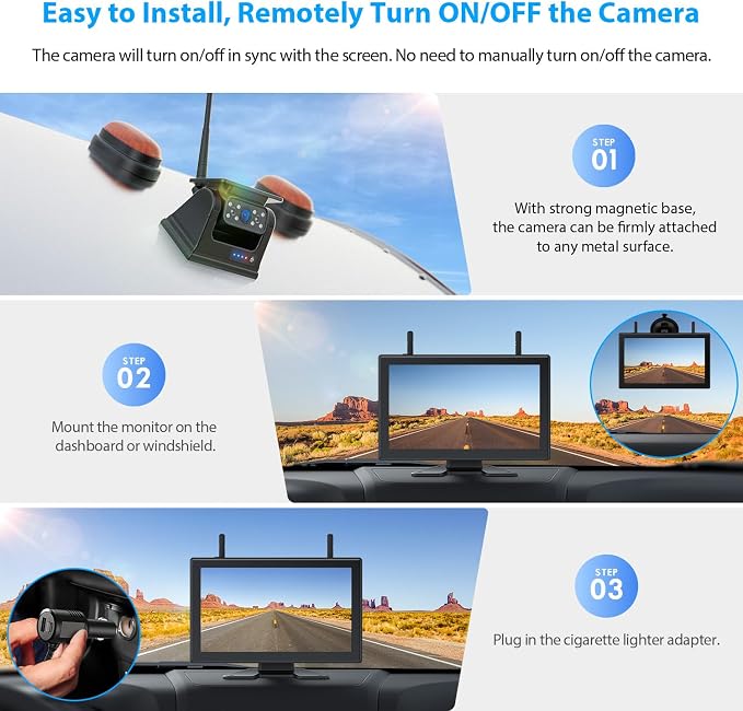 ZEROXCLUB 3 Magnetic Solar Wireless Backup Camera HD1080P Loop Recording 10.1 Inch Touchscreen Monitor, Quad RV Rearview Backup Cameras Wireless System for RV Trailer Tractor Truck, BL103