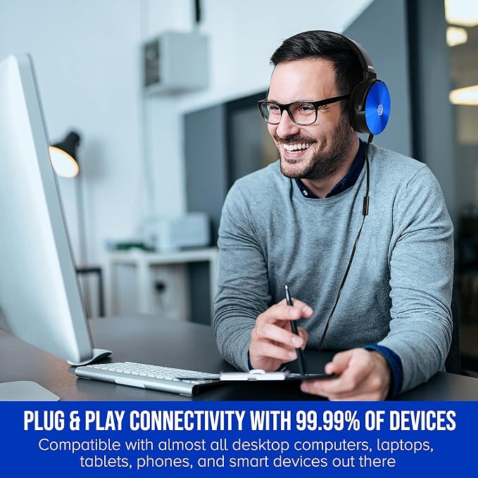 Classroom Headphones With Microphone Bulk 10-Pack, Student On Ear Comfy Swivel Earphones for Library, School, Airplane, Online Learning and Travel, HQ Stereo Sound 3.5mm Jack (Colored With Microphone)