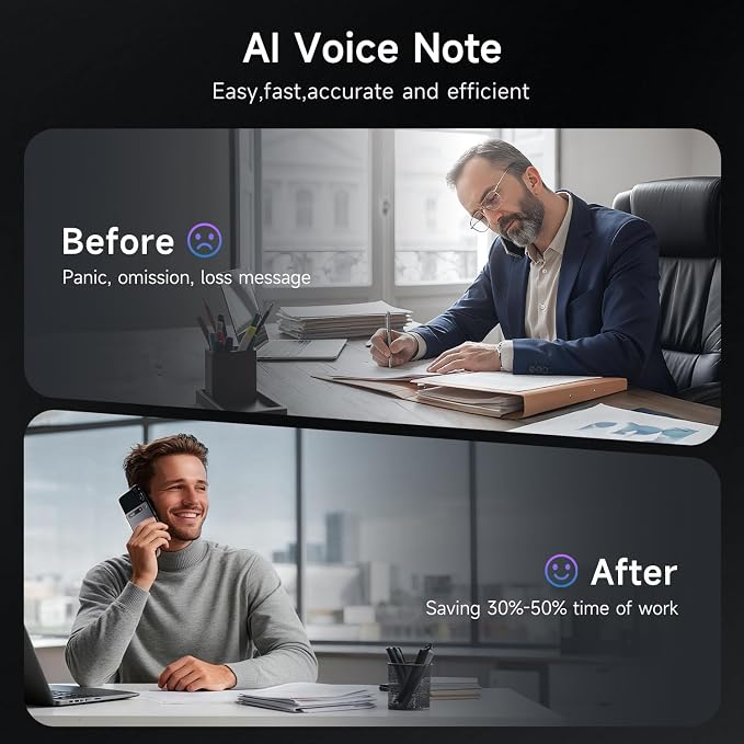 AI Voice Recorder, Note Voice Recorder, App Control, Transcribe & Summarize with AI Technology, Supports 80+ Languages, 64GB Memory Audio Recorder for Lectures, Meetings, Call, Interview (Black)