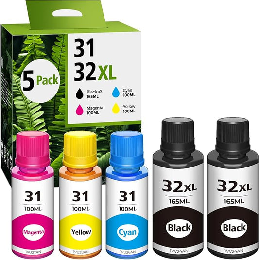 32xl Black Ink Bottle 31 Smart Tank 5101 6001 5000 7602 7301 Ink Refill Compatible for HP 31 Ink Bottles Set for Ink 31 and 32xl Compatible for HP Smart Tank Ink 5101 6001 651 5102 7002 5000 7001