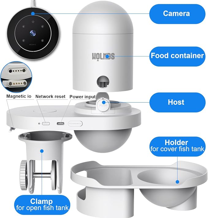 WiFi Automatic Fish Feeder with 2.5K Camera, 2.4/5G Smart App Remote Contro & Vacation Feeding Timer, Precision Aquatic Pet Feeder, 230ML Moisture-Proof Fish Food Dispenser for 10+ Gallon Tank