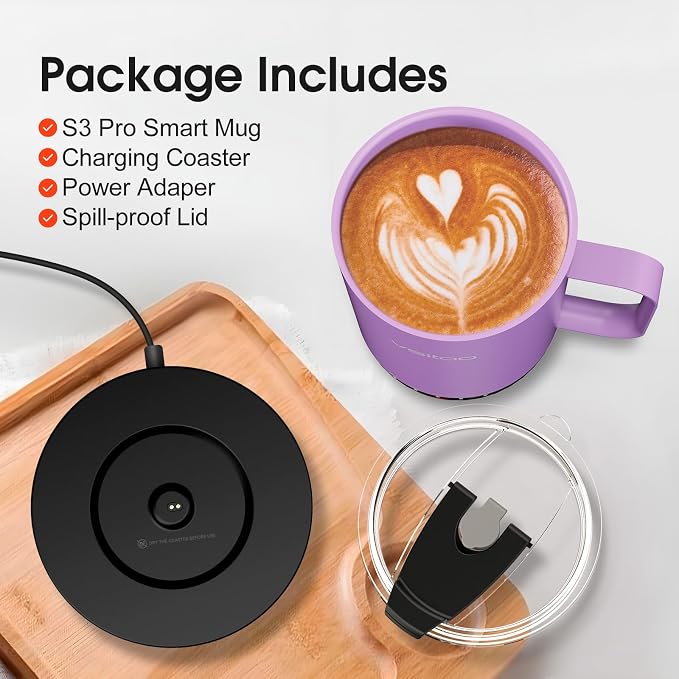 Vsitoo S3 Pro 16oz Smart Self Heating Coffee Mug, Heated Coffee Mug with AI Auto-Sensing Temperature Control, 120-150℉ Rechargeable Smart Mug Warmer, IPX7 Waterproof, Gift for Men Women, Purple