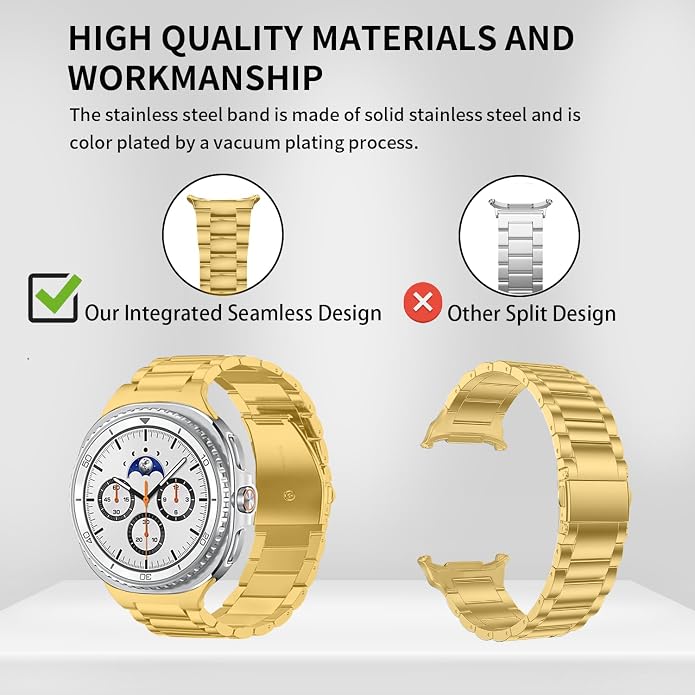 GOLDTOLUCK No Gap Stainless Steel Band Compatible with Samsung Galaxy Watch 8 7 6 5 4 Classic FE Pro Ultra 40mm 44mm 46mm 43mm 47mm 45mm 42mm Replacement Men Women Milanese Metal Elegant Casual