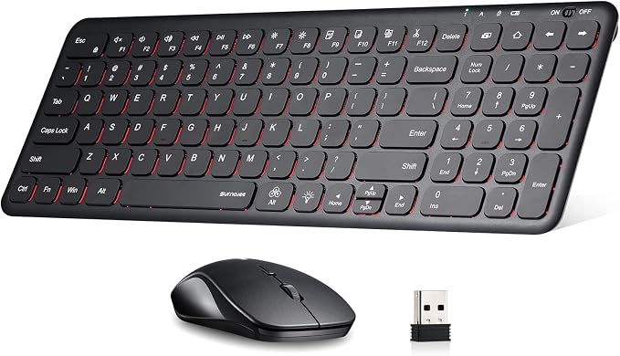 SurnQiee Wireless Backlit Keyboard and Mouse Combo, 2.4G Rechargeable Ultra Slim Silent Keyboard and Mouse Set for Windows PC Computer, Laptop, Desktop (Black)