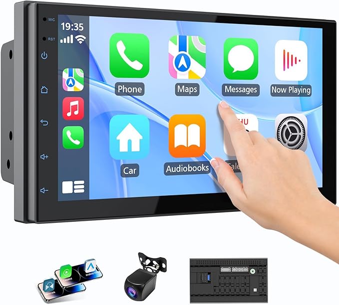 Haudio Double Din Car Radio with Wireless CarPlay & Android Auto, 7" HD Touchscreen Car Stereo with Mirror Link, Backup Camera, GPS Navigation, Bluetooth, Voice Control, SWC/FM/AM/RDS (2+32G)