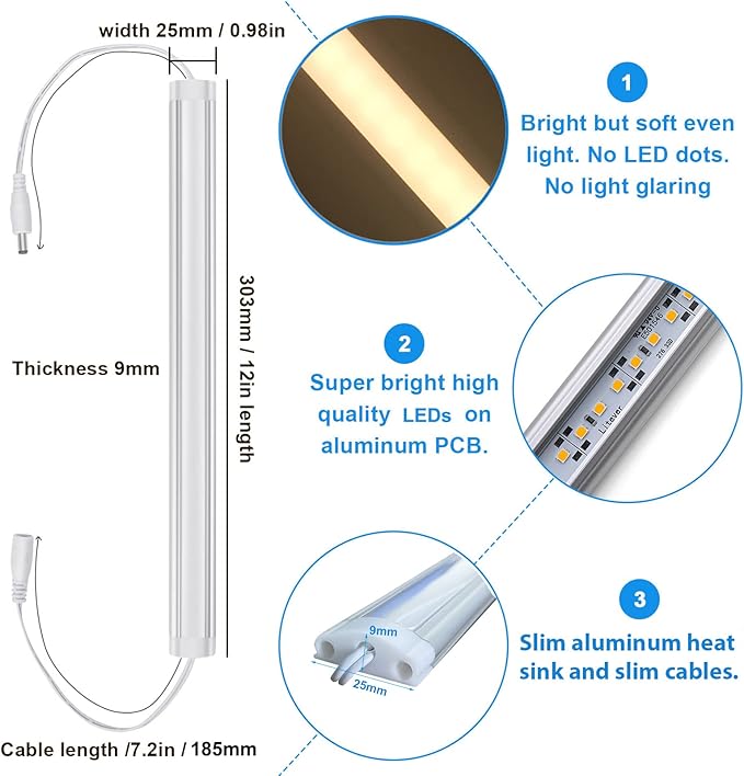 Litever Under Cabinet LED Lights Kit Dimmable by AC in-Wall Dimmer. Plug or Direct Wire LED Driver. Super Bright Linkable Lighting Strip for Kitchen Cabinets Counter. 35W 2000 Lumen. Warm White 3000K