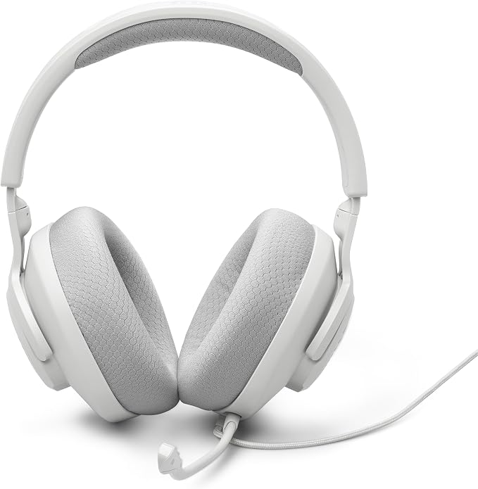 JBL Quantum 100M2 - Wired Over-Ear Gaming Headset with omnidirectional, Detachable mic with Mute Option and Fabric-Covered Memory Foam Ear Cushions, Compatible with All Platforms (White)