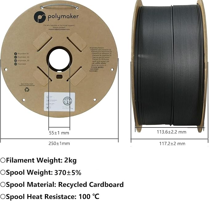 Polymaker PA6-GF Nylon Filament 1.75mm 2kg Grey Glass Fiber Nylon 3D Printing Filament - PolyMide PA6-GF Warp Free 3D Printer Filament
