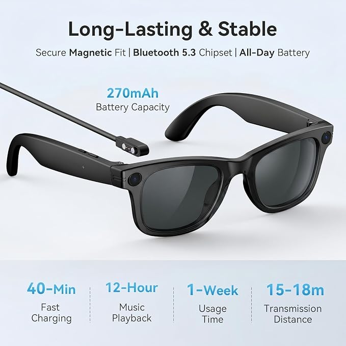 AI Smart Glasses for Men Women,8MP 2K HD Camera Glasses,AI Voice Control,AI Photo Recognition,Real-Time Translation,Smart Sunglasses with Bluetooth Call,IP67 Waterproof for Driving,Outdoor,+2 Lenses.